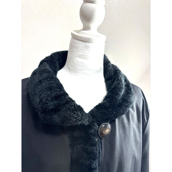 Woman Within Faux Fur Midi Coat Black Reversible Canvas 1X Mob Wife Glam Money - Picture 9 of 12